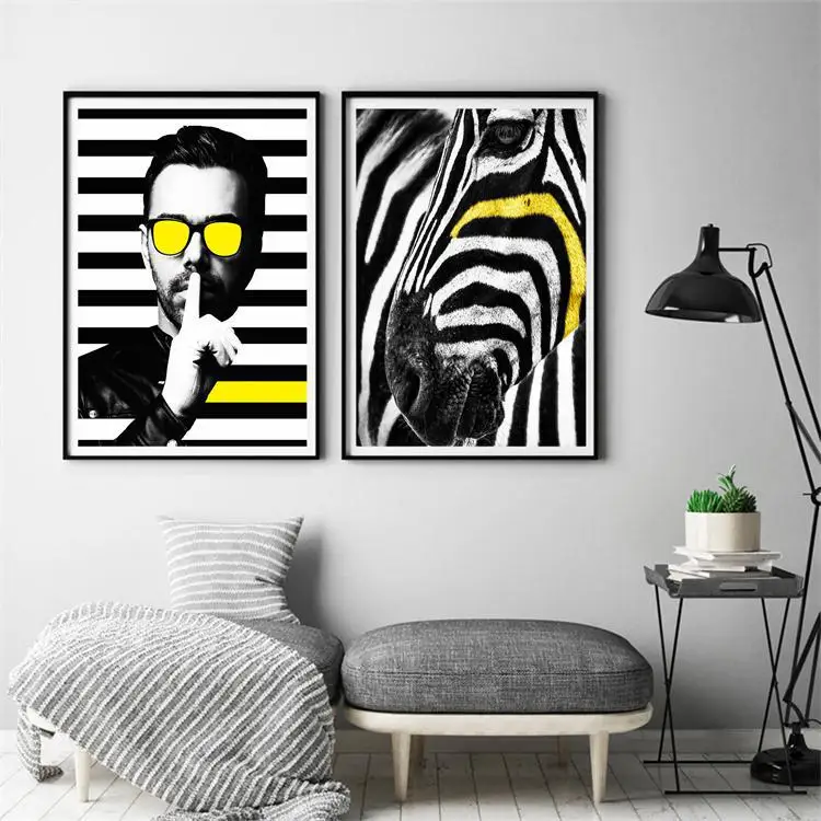 Nordic Modern Minimalist  Odern City Bar Restaurant  Black And White Character Frameless Canvas Painting Wall Art