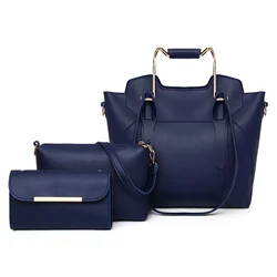 Wholesale 3 Pieces set Quality Handbags Factory Custom Luxurious Pure Color Handbags Casual Shoulder Pures
