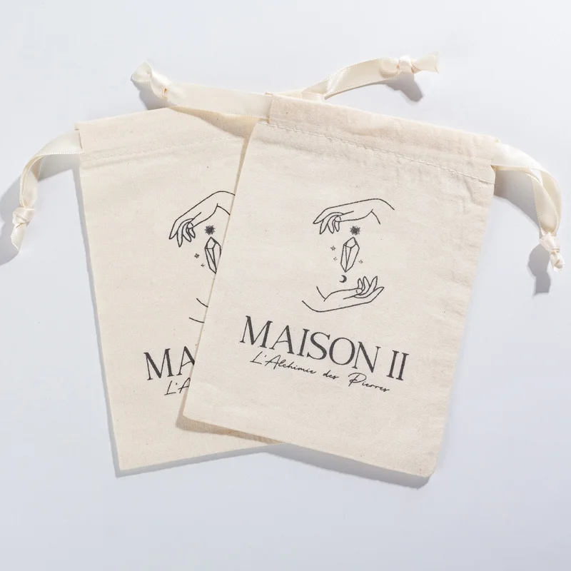 Custom Logo Organic Cotton Canvas Gift Packaging Dust Drawstring Bag
