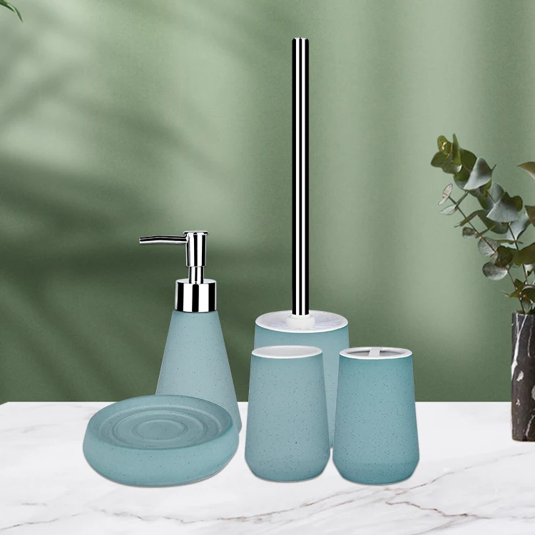 Hotel sanitary ware ceramic bathroom accessories Nordic blue matte  bathroom accessories set