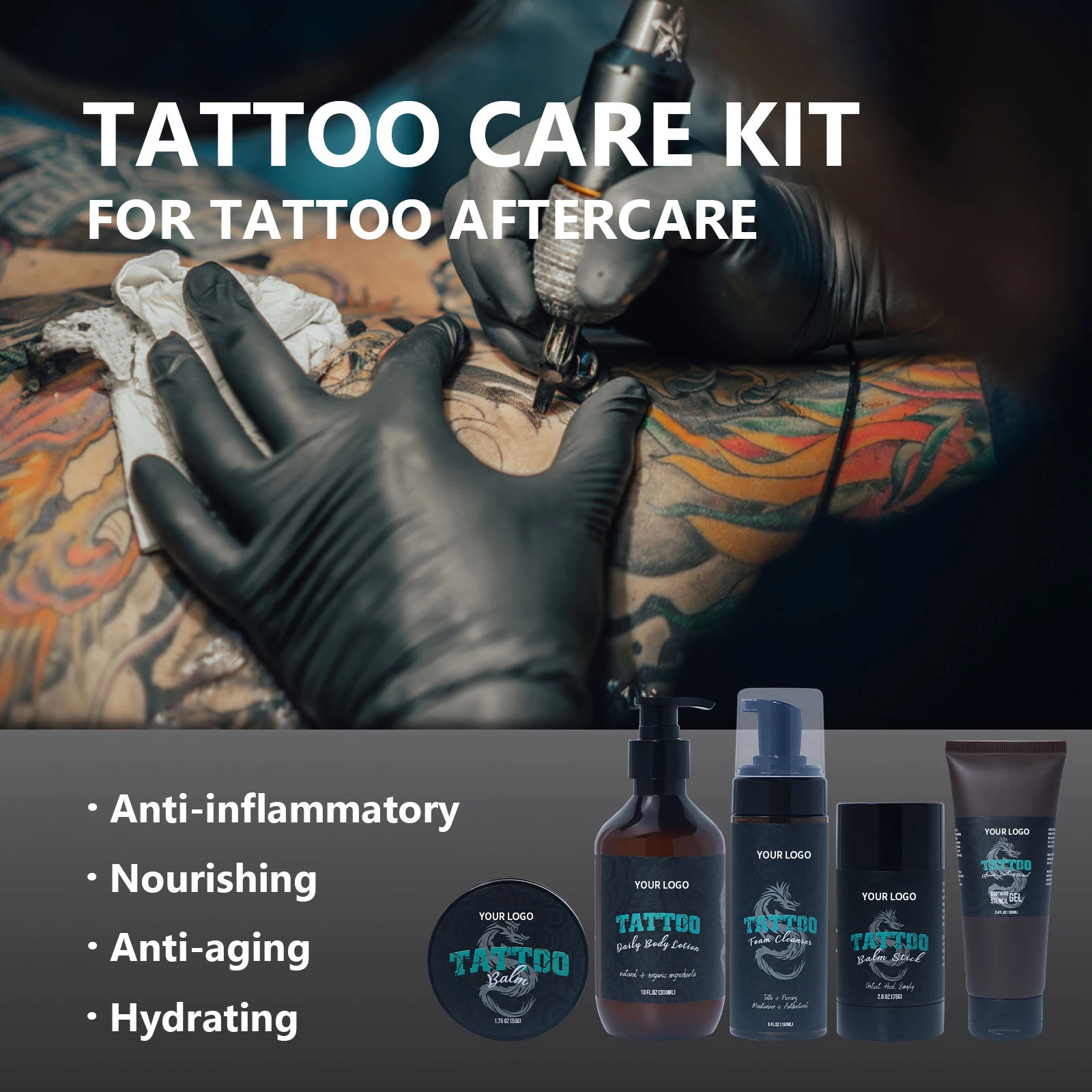 Tattoo Antimicrobial Soap Lotion Balm Cleansing Piercing Aftercare Soothing Color Brightening Skin Healing Repair Treatment Kit