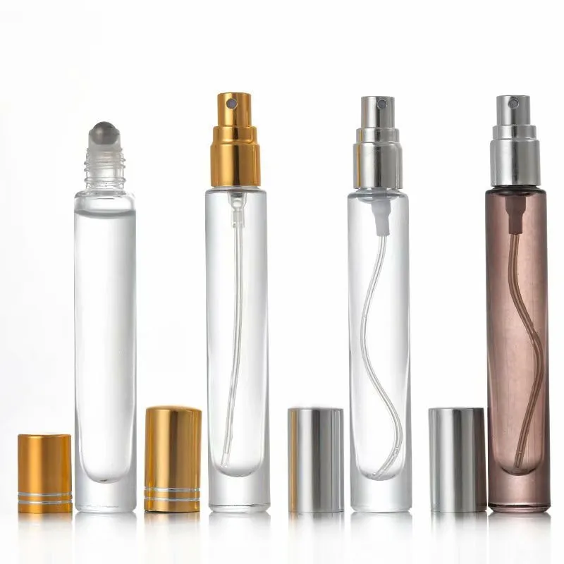 10ml Square Empty Thick Bottom Perfume Glass Bottle 10 ml Round Roll On Bottle With Stainless Steel Roller For Essential Oil