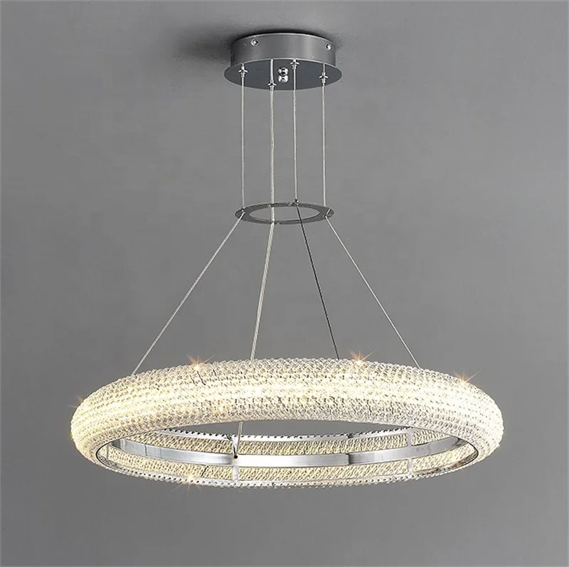 Factory Wholesale Tri-color 24 Inch Circle Modern Crystal Chandelier for Home Hotel Decoration