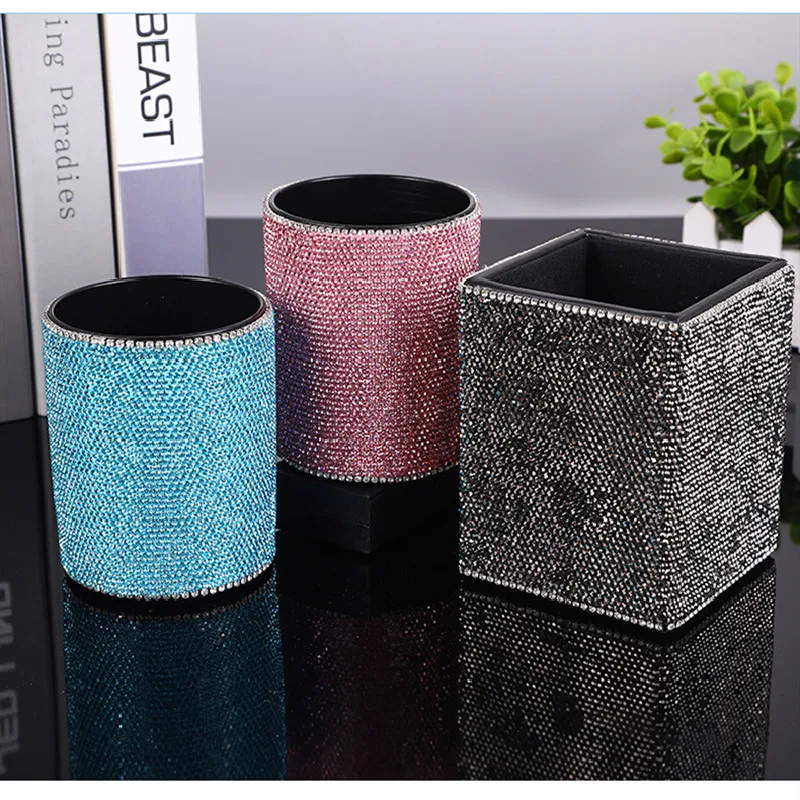 Rose Gold Metal Pen Holder Office Organizer Round Square Pencil Pen Stand Holders Container For Desk