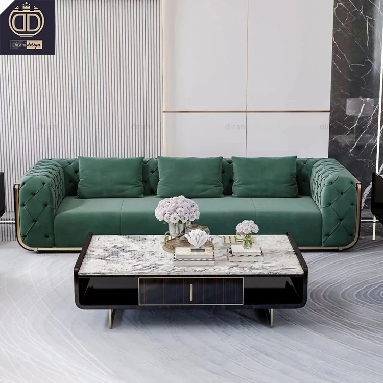 Premium customized green creative mid century floor sofa modern luxury nubuck fabric genuine leather suede sofa