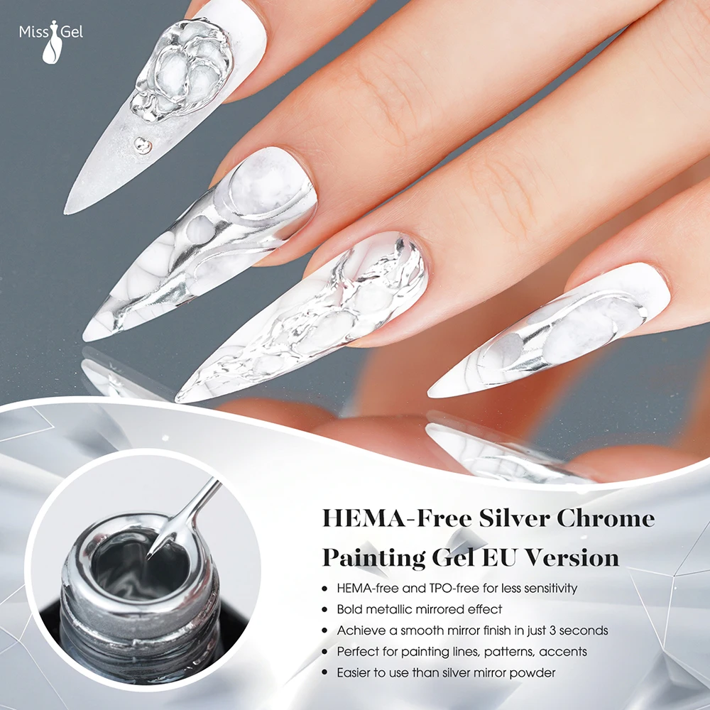 MissGel Hema Бесплатный производитель частная марка Замачивание УФ-гель для дизайна ногтей без TPO металлическая живопись серебристо-хромированный