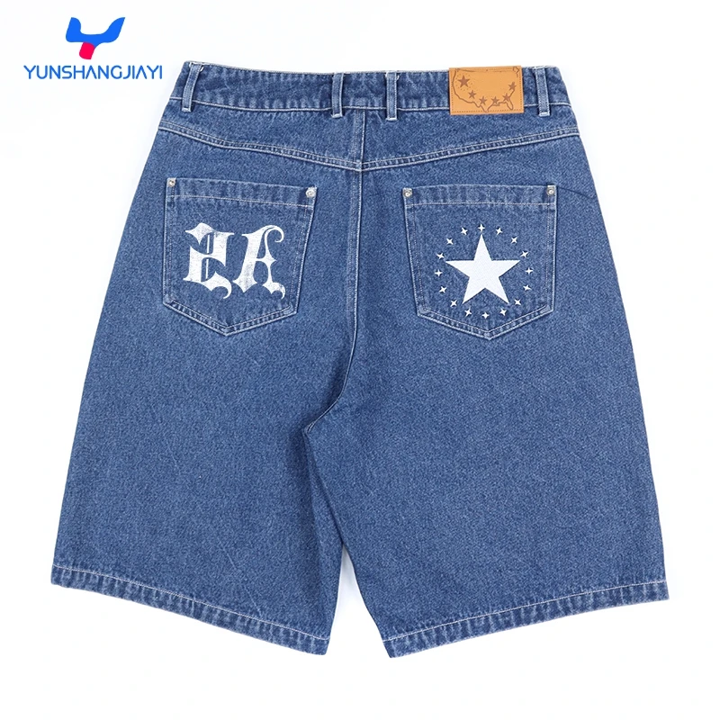 YSJY custom cotton zipper loose short jeans streetwear baggy washed denim shorts for men