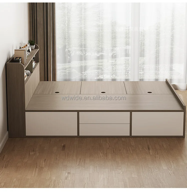 Modern Design King and Queen-Size Wooden Bed Frame with 3 Drawers Storage Headboard Charging Station for Home Bedroom