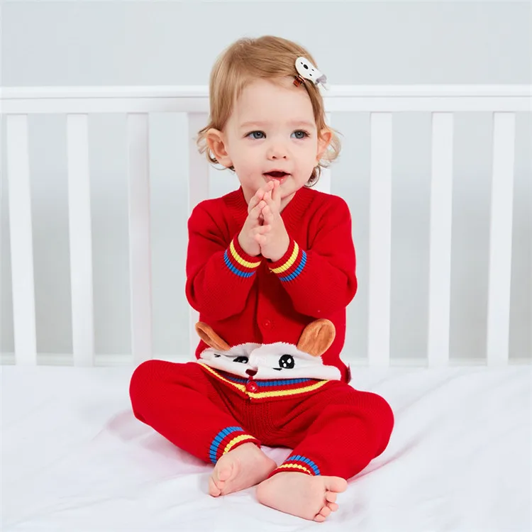 
two piece cartoon crochet knit kids sweaters winter fall baby sweater sets for girls 