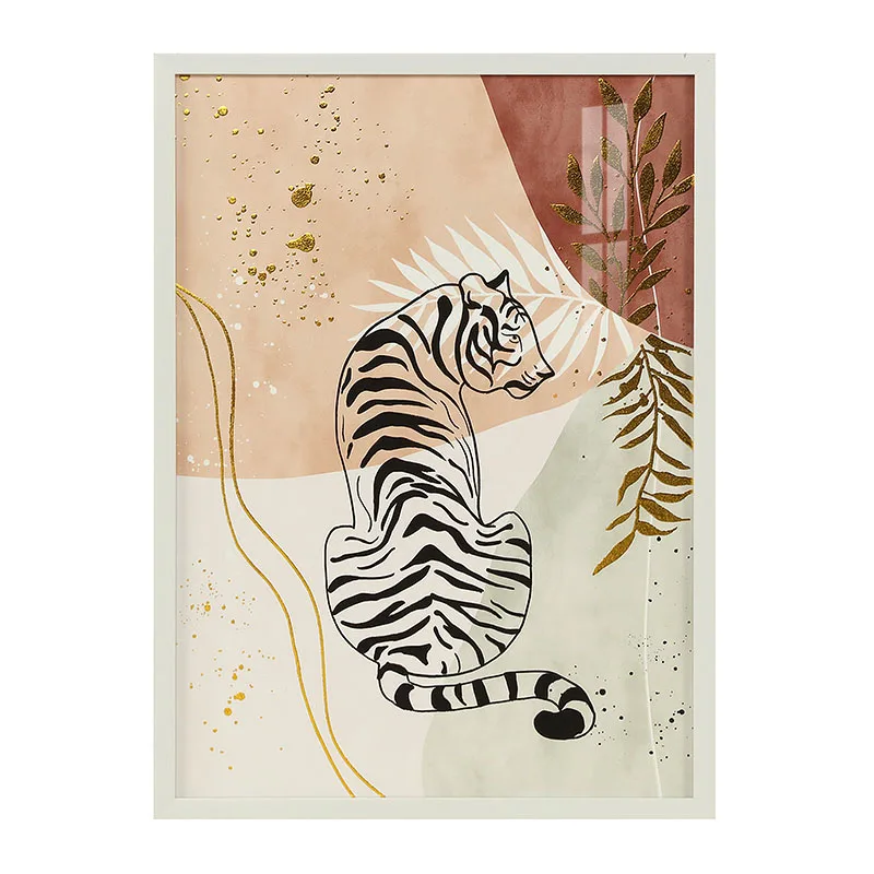 Tiger Design Wall Painting Printed Canvas Gold Foil Embellishment Animal Wall Art
