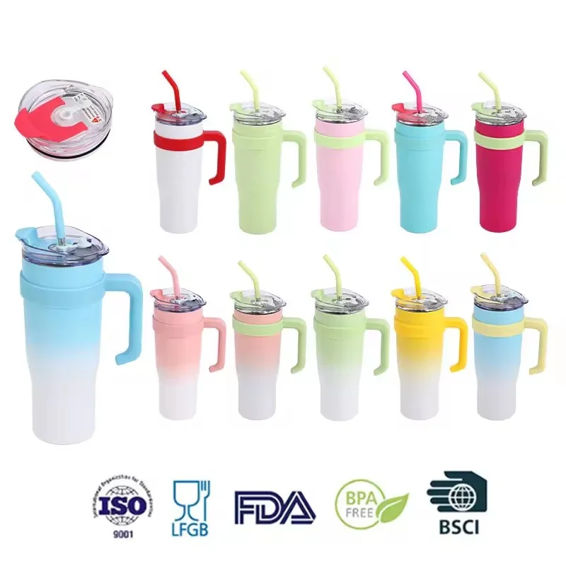 Fashion design gradient painting Tumbler with Lid & Straw Bling Cup with handle