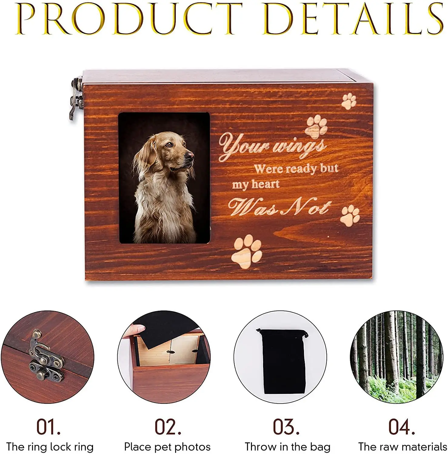 Pet Urns for Dogs or Cats Ashes Personalized Photo Frame Pet Cremation Urns Wooden Pet Memorial Keepsake Cat or Dog Memory Box