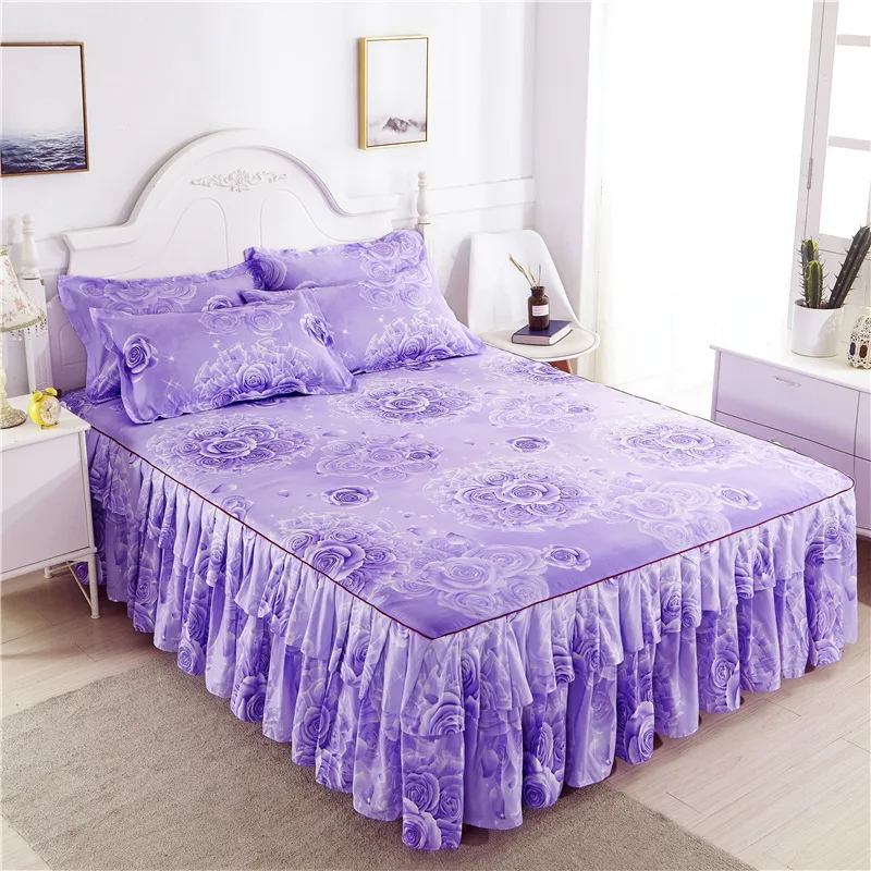 Bed skirt Floral Fitted Sheet Cover Graceful Bedspread Lace Bedroom Skirt Wedding Housewarming