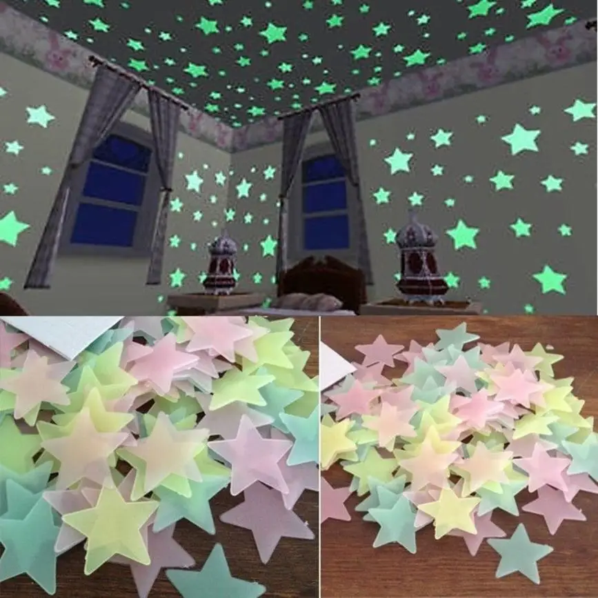 
100pcs Glow In The Dark Stars Glow Wall Stickers Stars Luminous luminous glow sticker 