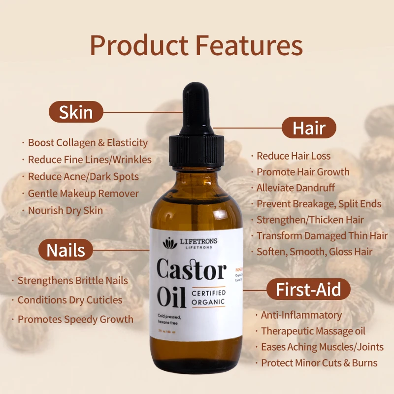 60ml Eyelashes Eyebrows Hair Growth Essential Oil Refined Castor Oil Organic Eyelash Enhancer Eyelash Growth Oil