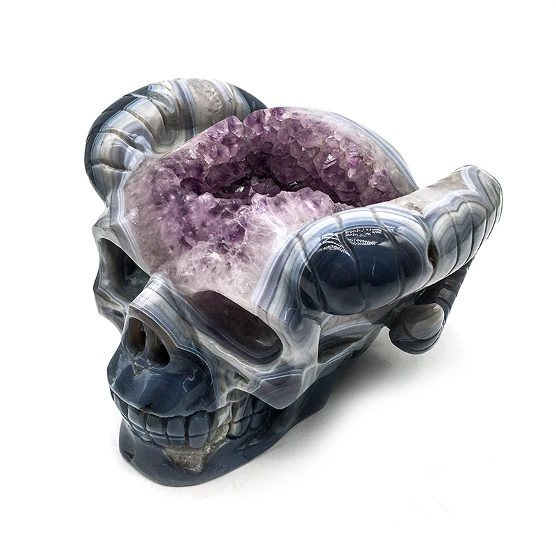 Wholesale Cheap Price Natural druzy agate skulls amethyst geode crystal crafts heading crystal Skull for decoration and sale