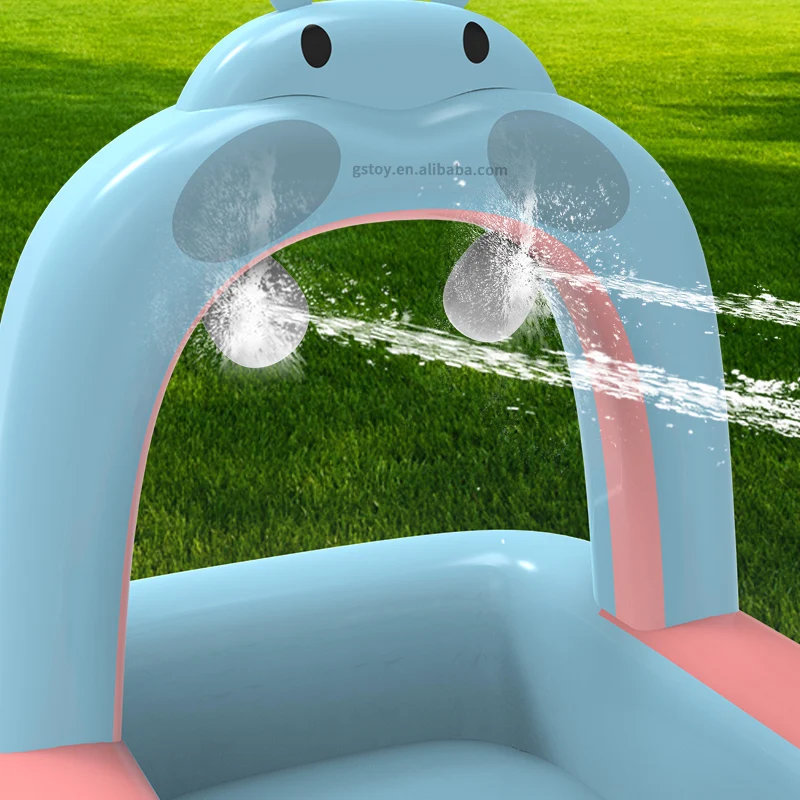 Outdoor yard inflatable kids pool sprinkler splash hippo cartoon multifunctional throw game water play inflatable pool for kids
