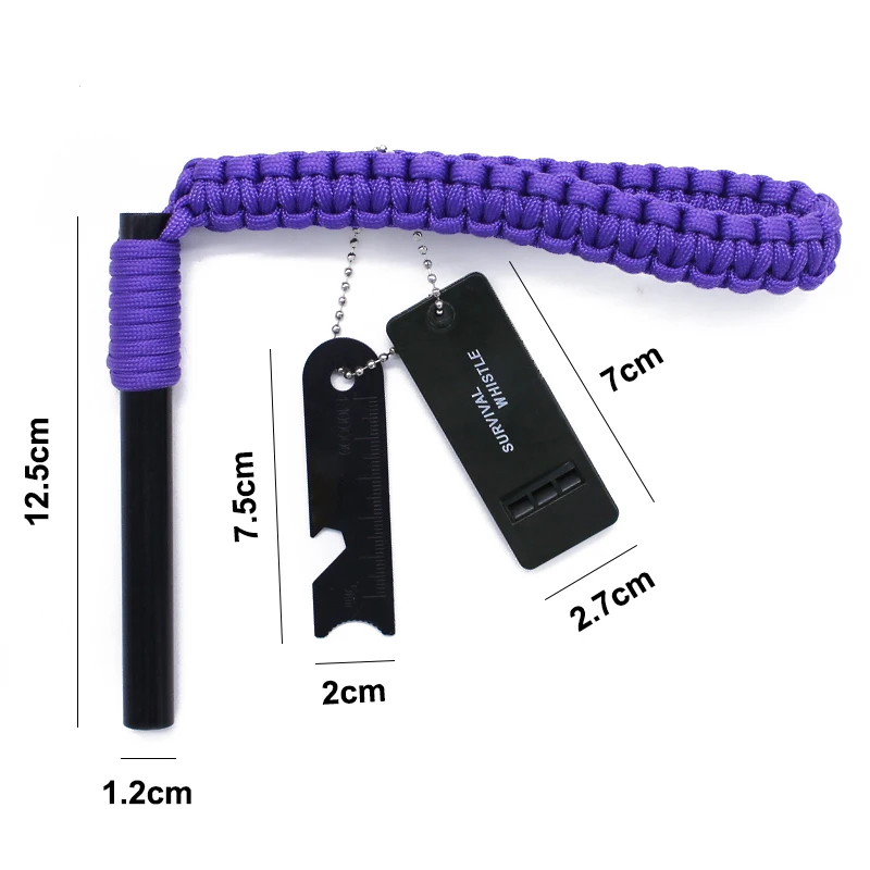 1/2 inch Survival Paracord Handle Fast Magnesium Ferro Fire Steel Rod wtih Whistle