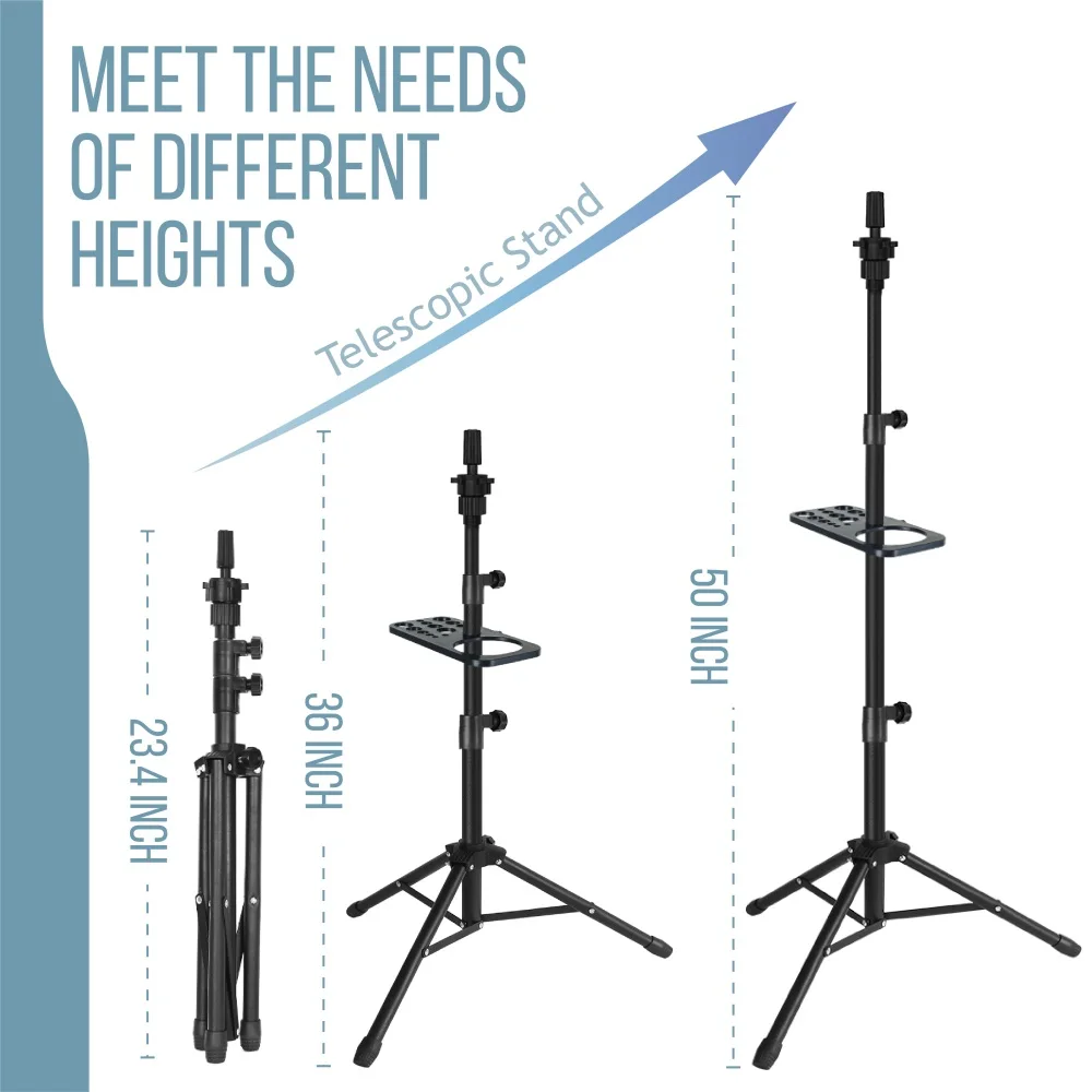 Leeons 50 Inch Metal Adjustable Wig Head Stand Wig Stand Tripod with Tool Tray Mannequin Head Stand for Cosmetology Hairdressing
