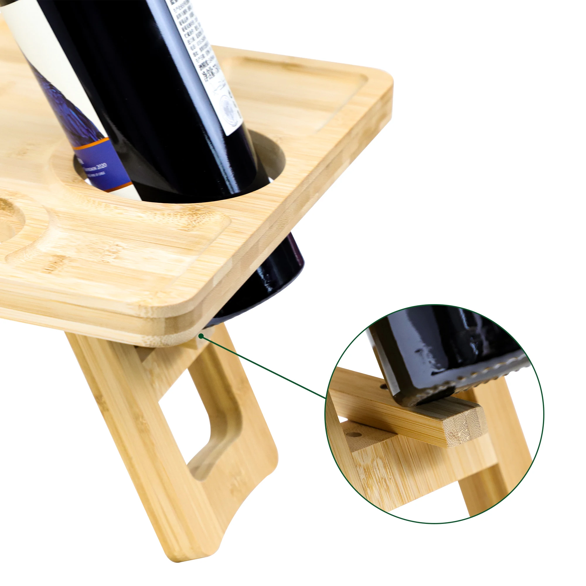 Bamboo Wine Picnic Table Large Folding Portable Outdoor Snack & Cheese Tray for Concerts at Park, Beach