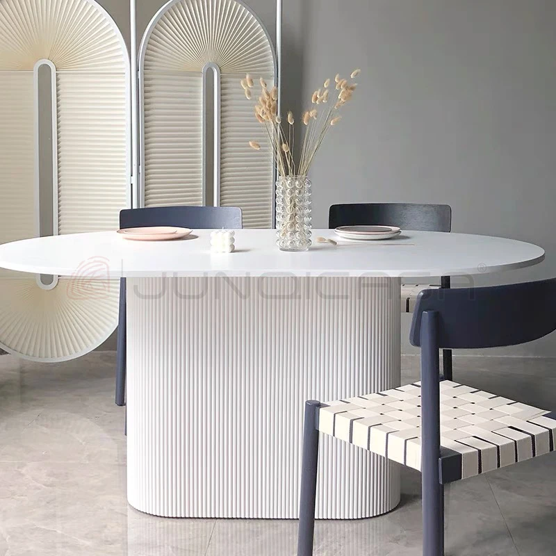 Whole sale Cheap Unique Oval 4-8 Seats Dining Table restaurant White Oak Veneers Wood Table set breakfast nook kitchen Table