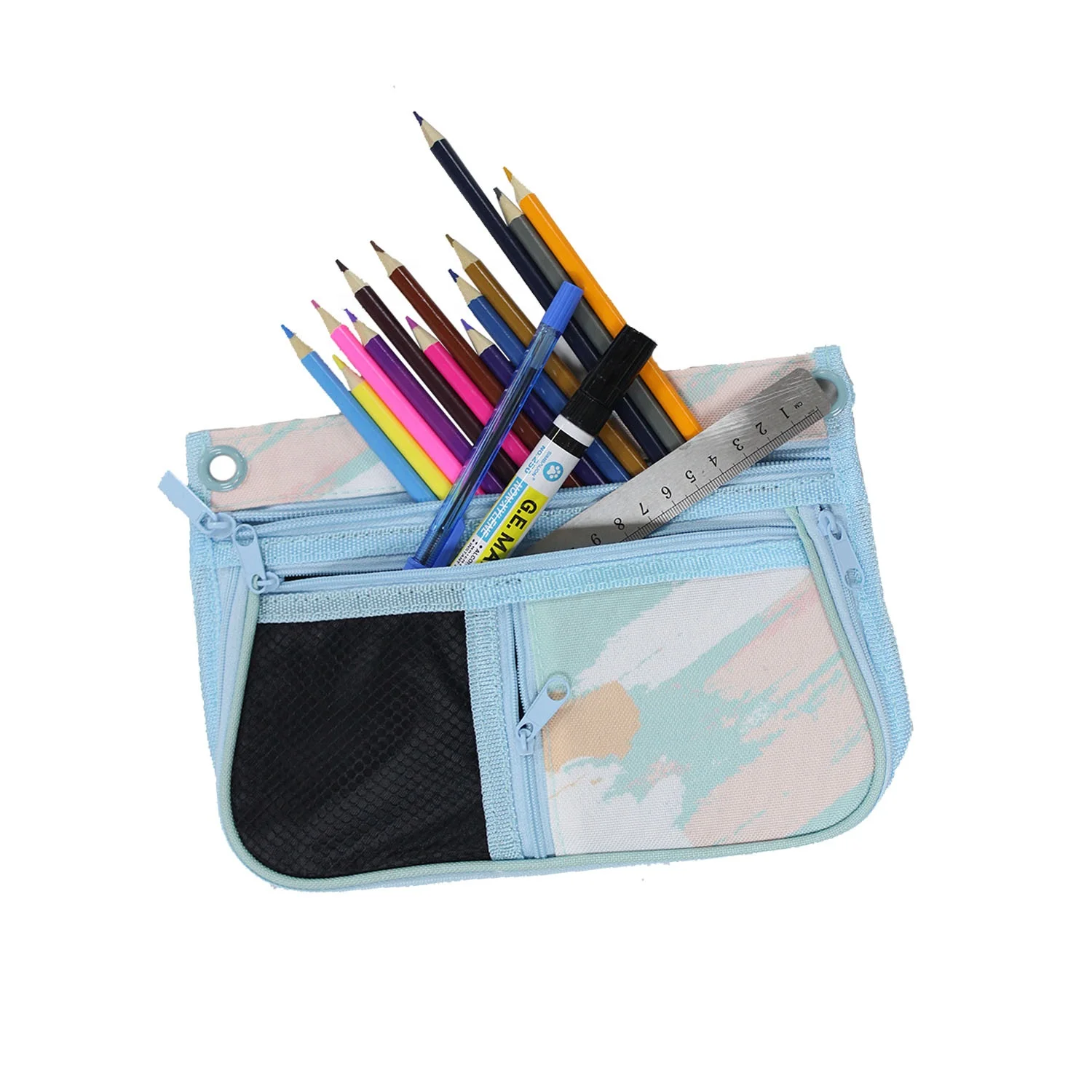 Customized  600D  Colorful Stationery Bag  Binder 3 Ring  Pencil Pouch With Gusset