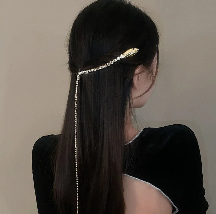 Full Rhinestone Snake Hair Band for Hair Women Long Tassel Crystal Headband Accessories Wedding Accessories Hair Jewelry