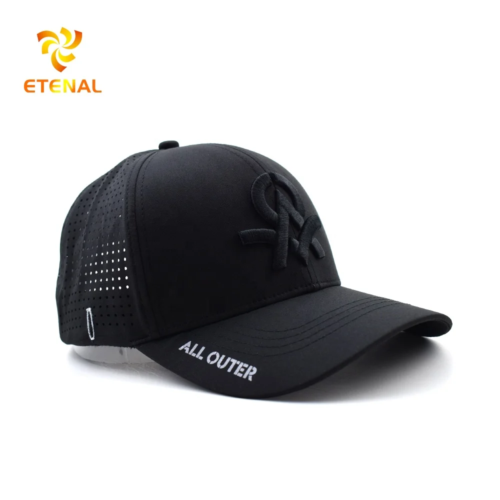 Custom 6 Panel Embroidery Logo Baseball Cap,Waterproof Laser Cut Drilled Hole Perforated Polyester Hat,Curved Brim Sports Caps