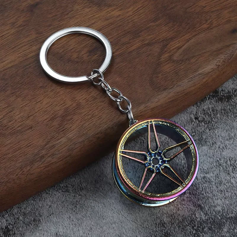 Neq Design Trend Creative Car Wheel Hub Key Chains Men Women Handbags Ornament Geometry Handmade Keychain