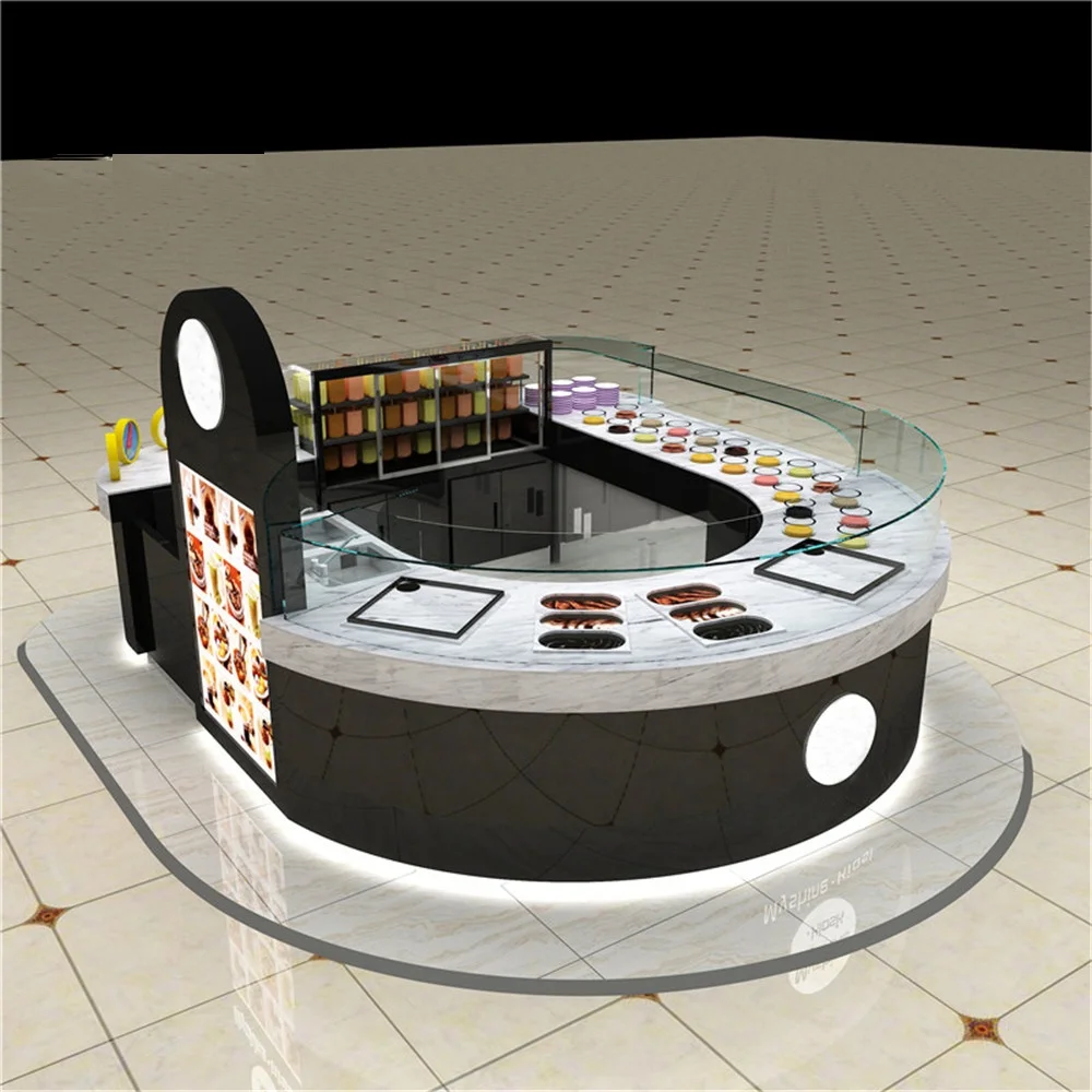 Круглый киоск для закусок черный торгового центра витрина продуктов высококачественный