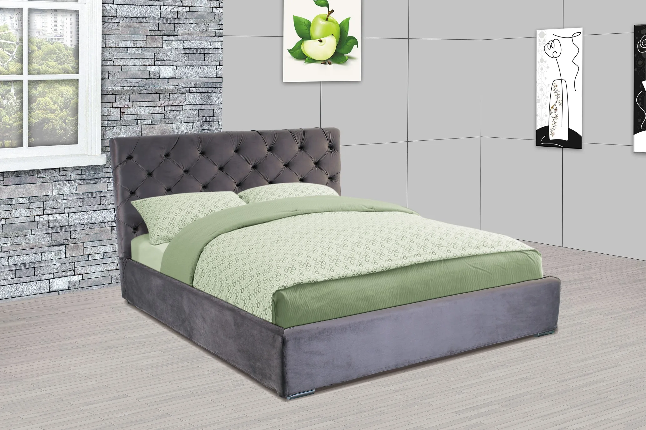 Wooden loft storage bed double frame with gas lift