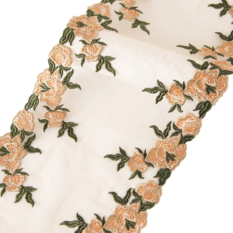 Manufacturer Wholesale cotton decoration design flower trim lace Mesh Embroidery Lace Flower Embroidered