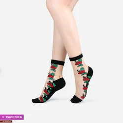 Spring wholesale fashion knitted flowers lace crystal silk socks women