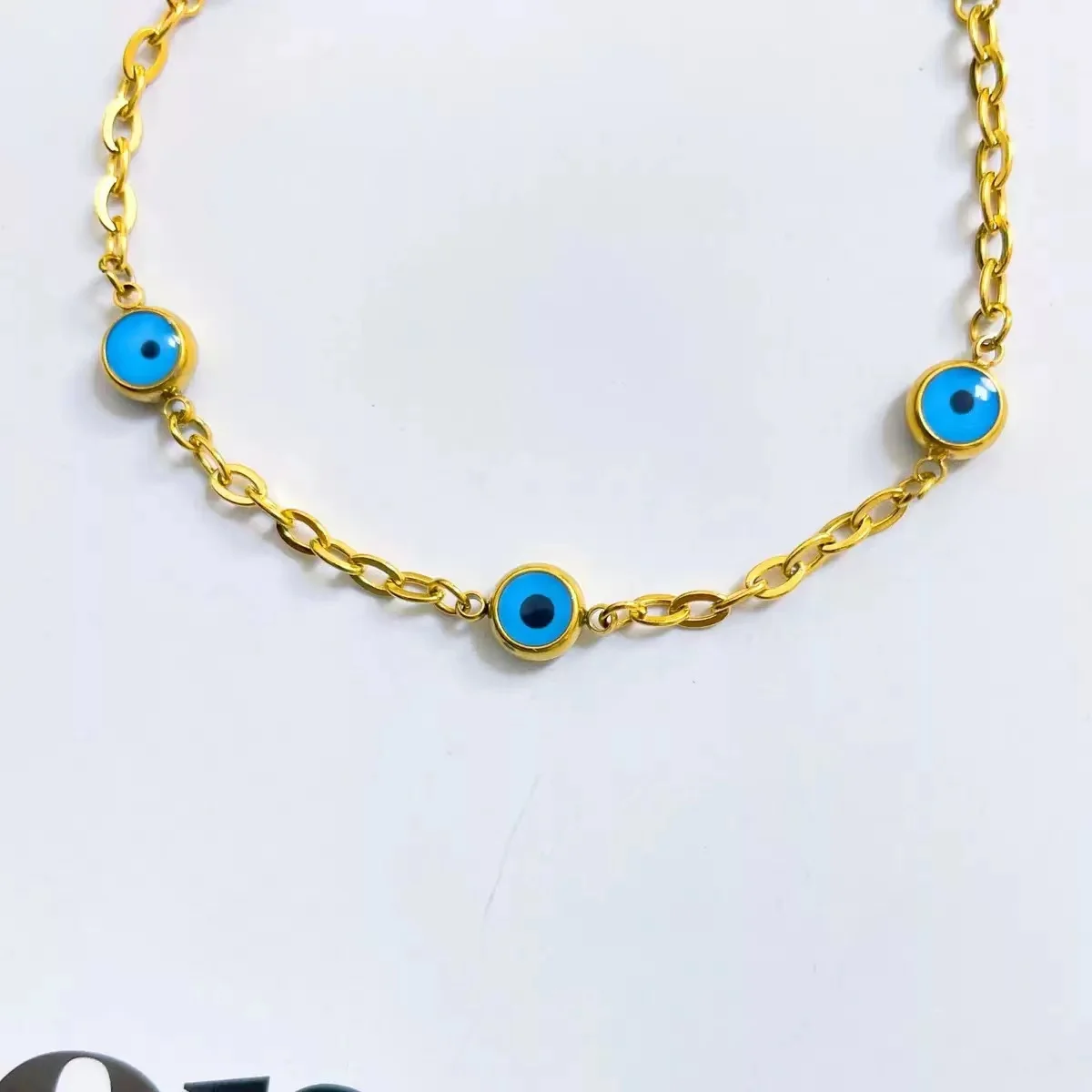 PJ-M081 2022 New Evil Eyes Gold Plate Stainless Steel Bracelet Blue Evil Eyes Adjustable Charm Fashion Bracelet for Women
