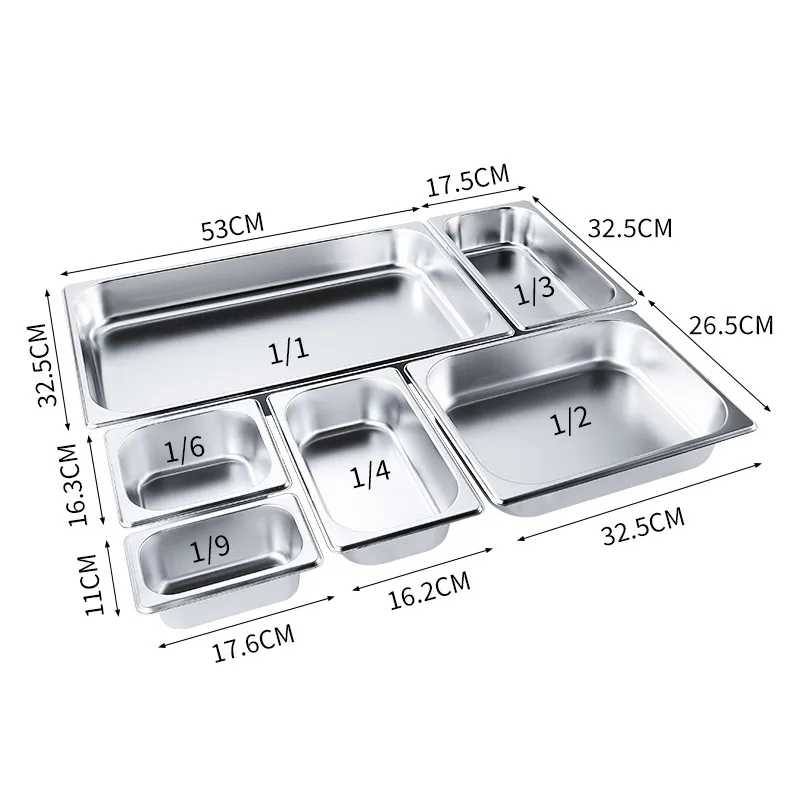 
Group consumption 1/3 size stainless steel 201 304 food soup container gastronorm GN pan for factory hotel buffet 