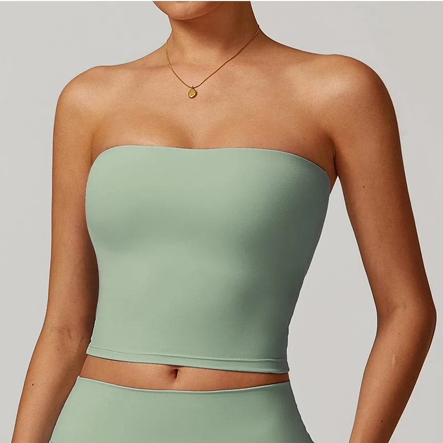 JY Wholesale Fitness Bra High Impacted Breast Lifting Push up Boob Tube Tops Sports Training Strapless Crop Tops for Women