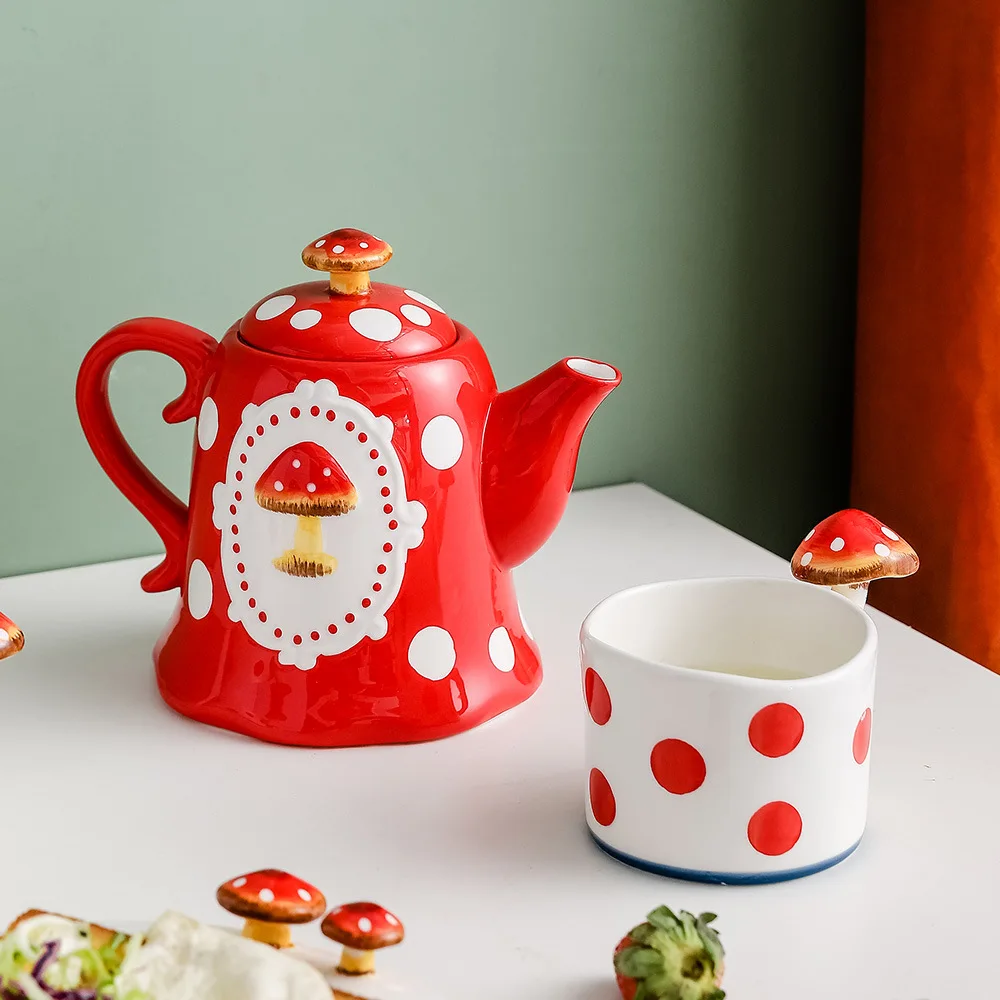 Ins creative mushroom teapot afternoon tea cup ceramic tableware set home plate binaural soup bowl combination