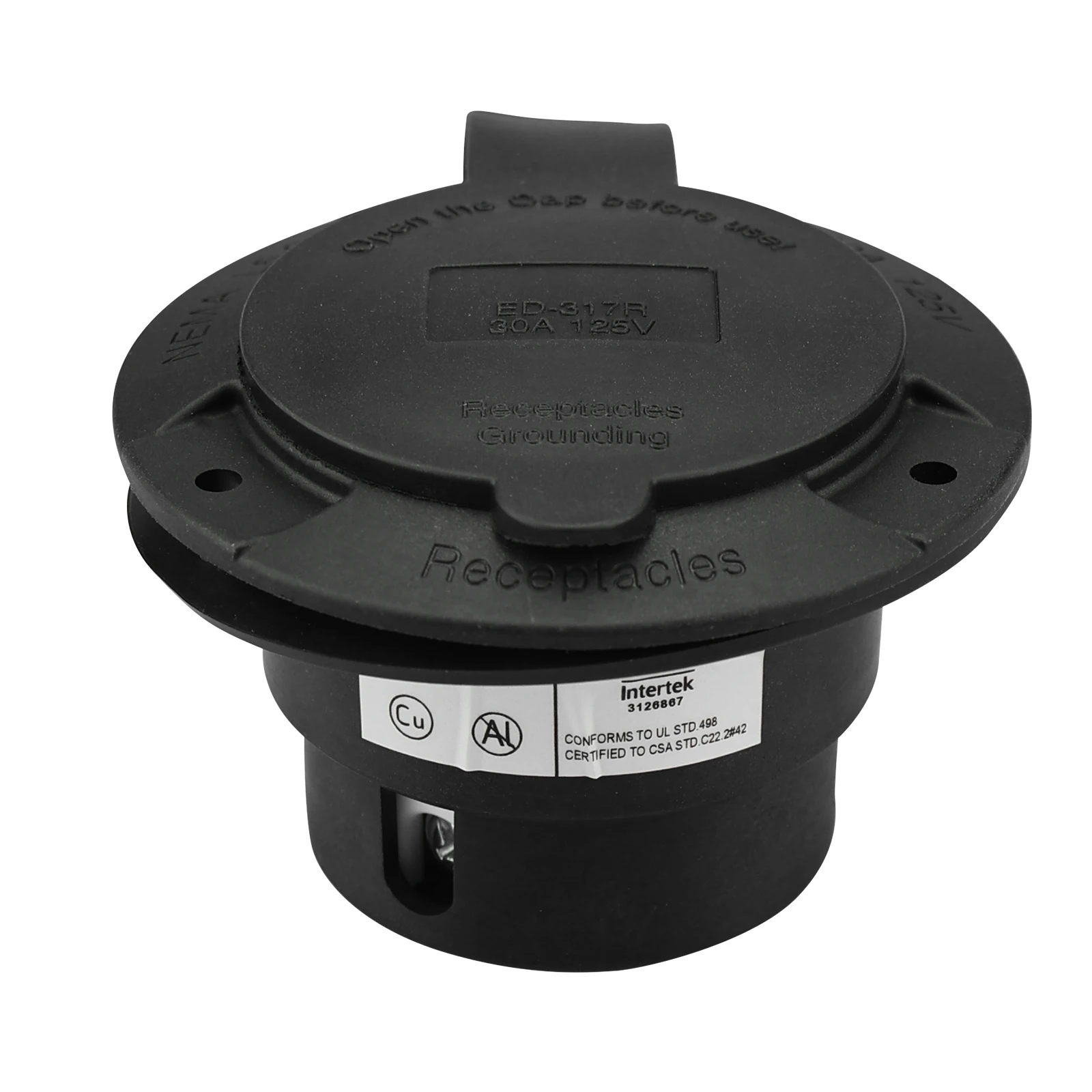 CAMPING&HOME 30A 125V Flanged Outlet NEMA L5-30R Locking Receptacle Electrical Socket with Weatherproof Cap, ETL Listed