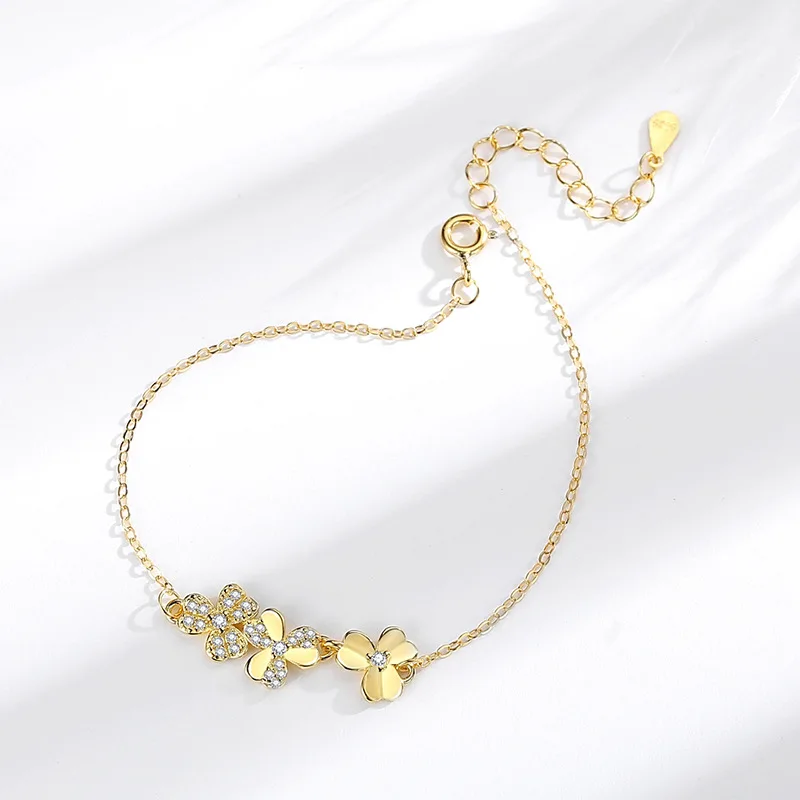 S925 silver trefoil bracelet for women Small fresh ginkgo leaf artistic handicrafts