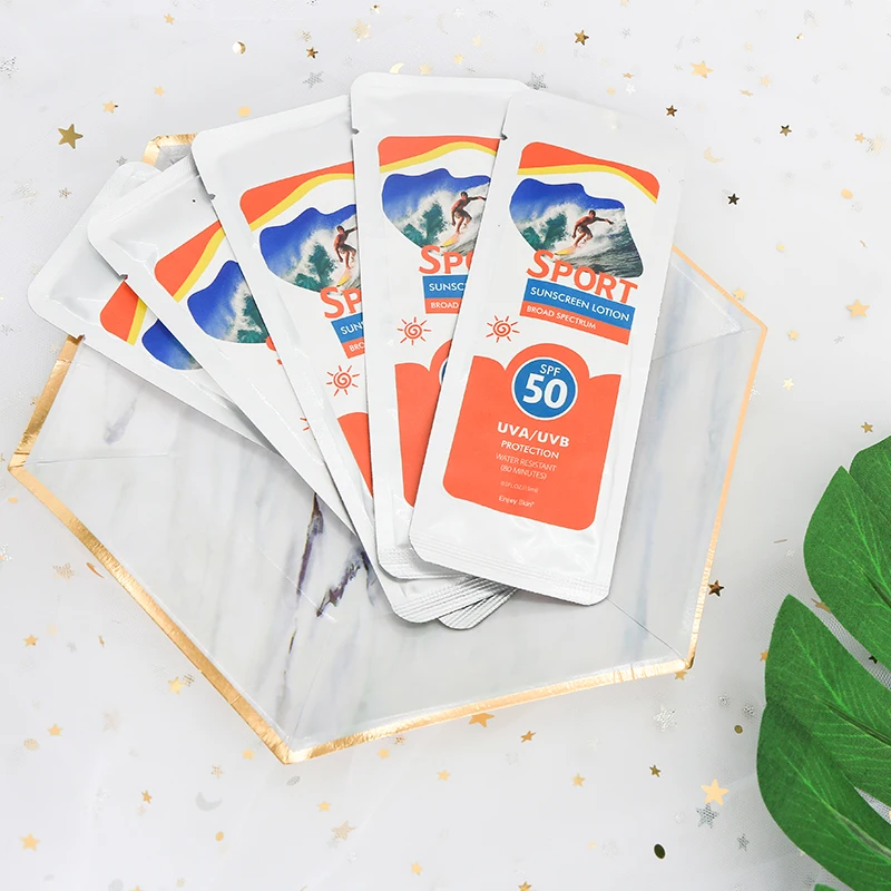 Wholesale Private Label Disposable Bag Sun Screen Cream Organic Waterproof Sports Mineral Sunscreen Lotion Spf 50