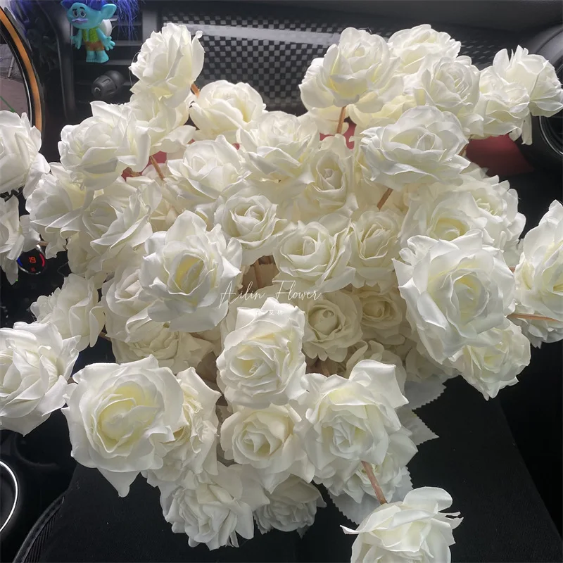 D-SR001 white rose cheap long stem 5 heads silk roses  artificial flowers for wedding home decor flower arch