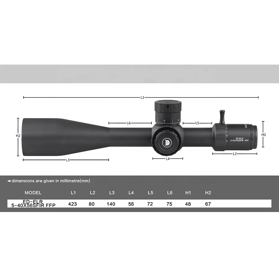 Discoveryopt ED-ELR 5-40X56SFIR FFP 35mm Tube Red Illuminated Long Range Scopes with Free Scope Ring for Outdoor Hunting