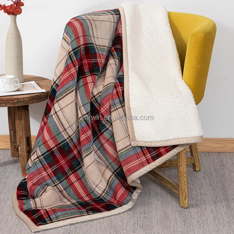Super soft warm double layer christmas throw blanket for winter reversible flannel sherpa fleece blanket for bed sofa decoration