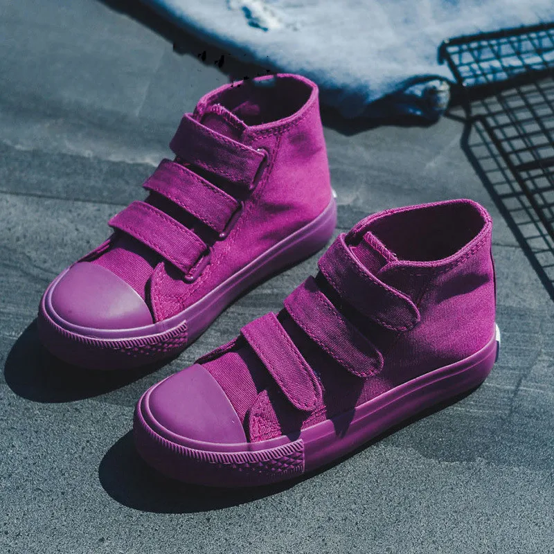 Children School Casual Sneakers Slip On Canvas Kids Shoes High-Top Candy Color Trendy Kids Canvas Shoes
