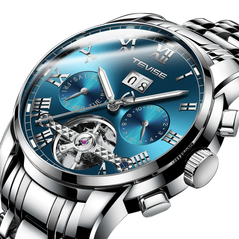 TEVISE 9005 Steel Watches For Men Business Style Date Day Watch Skeleton Watch Automatic