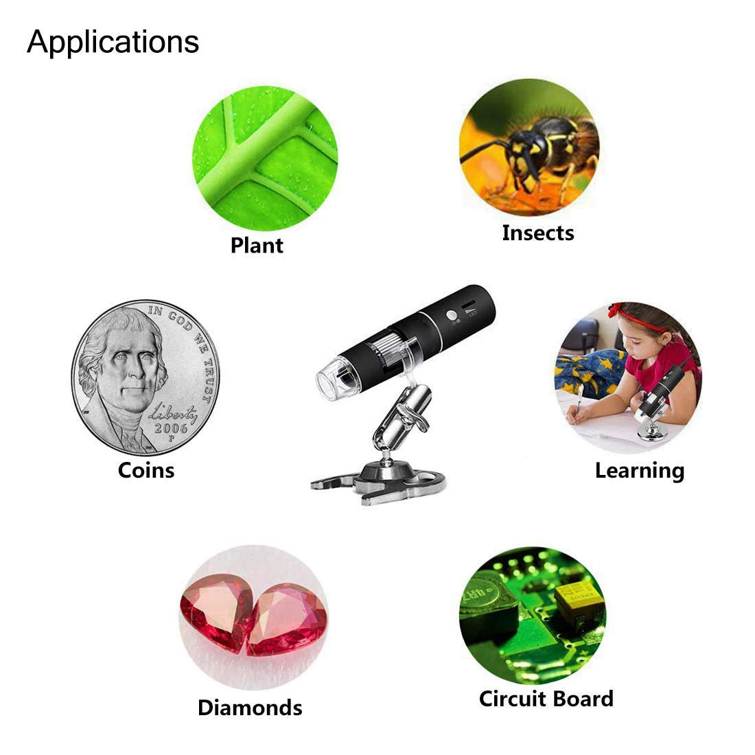 1080P HD 2MP 1000X Magnification 8 LED USB 2.0 Metal Stand Wifi Digital Microscope