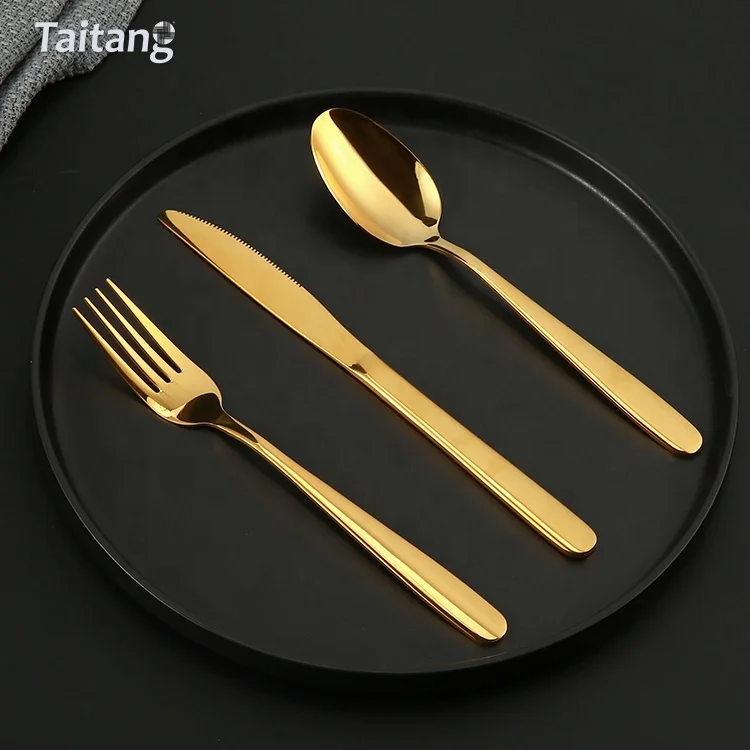 Hotel Restaurant 304 Spoon Fork Knife Gold Flatware, Wedding Stainless Steel Cutlery Flatware Set