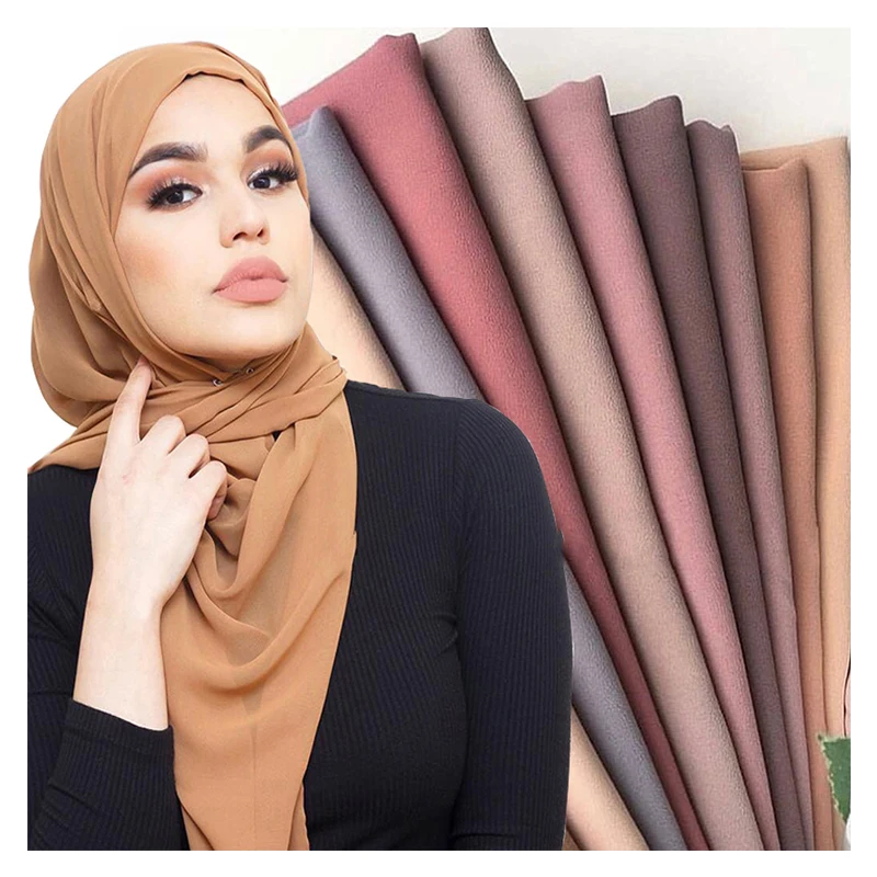 Xuerry Eid Plain Bubble Chiffon Hijab Shawl Scarf Women Solid Color Long Shawls Wraps Scarves Ladies Muslim Hijabs
