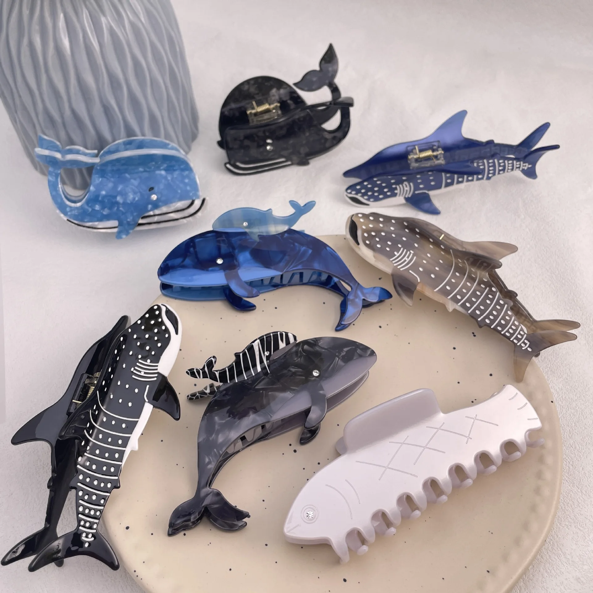 2024 Acetate Animal Shark Hair Claw Acetic Acid Sea Whale Shape Hair Claw Clip Cute Cartoon Personality Sardine Hair Accessories