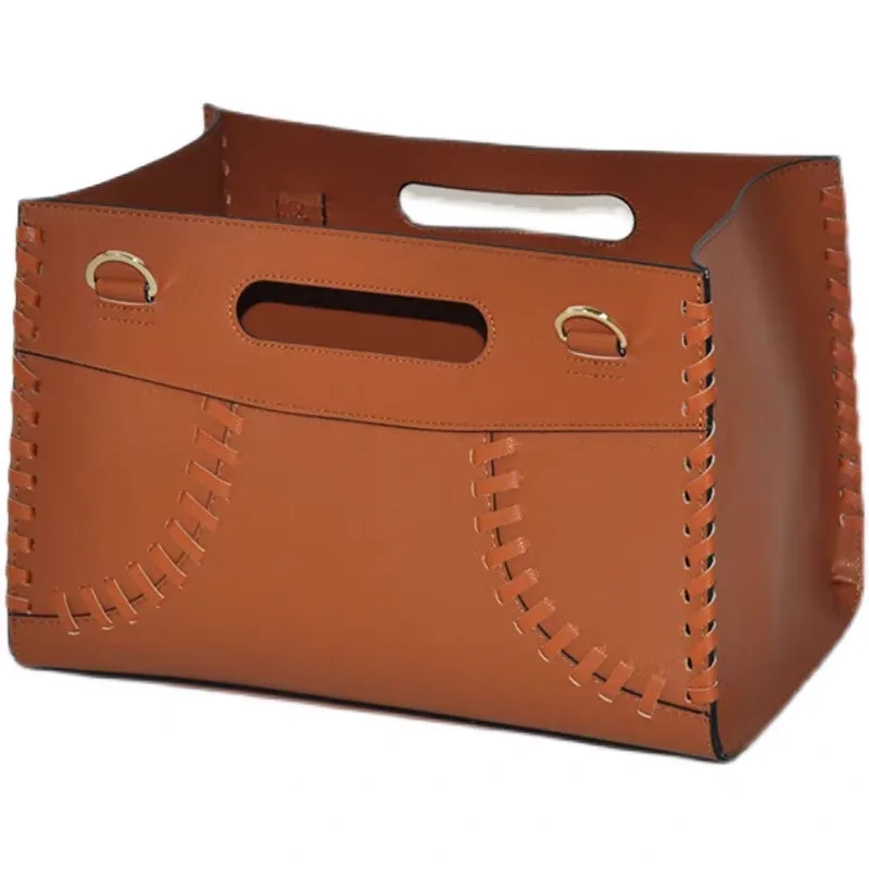 Fashion Handmade stitching Pu Leather Gifts Hamper Basket Christmas Gift Basket For Flower Magazine